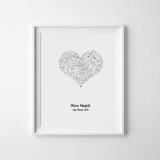 'Dotty Heart Personalised' Monochrome Print