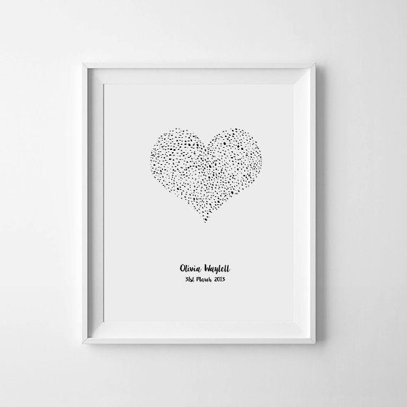 Dotty Heart Personalised' Monochrome Print – Lovely Ink Studio