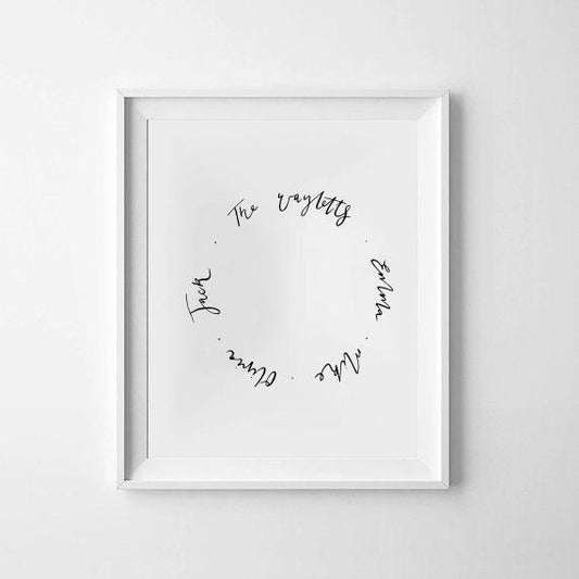Family Names Eternity Circle - Hand Calligraphy