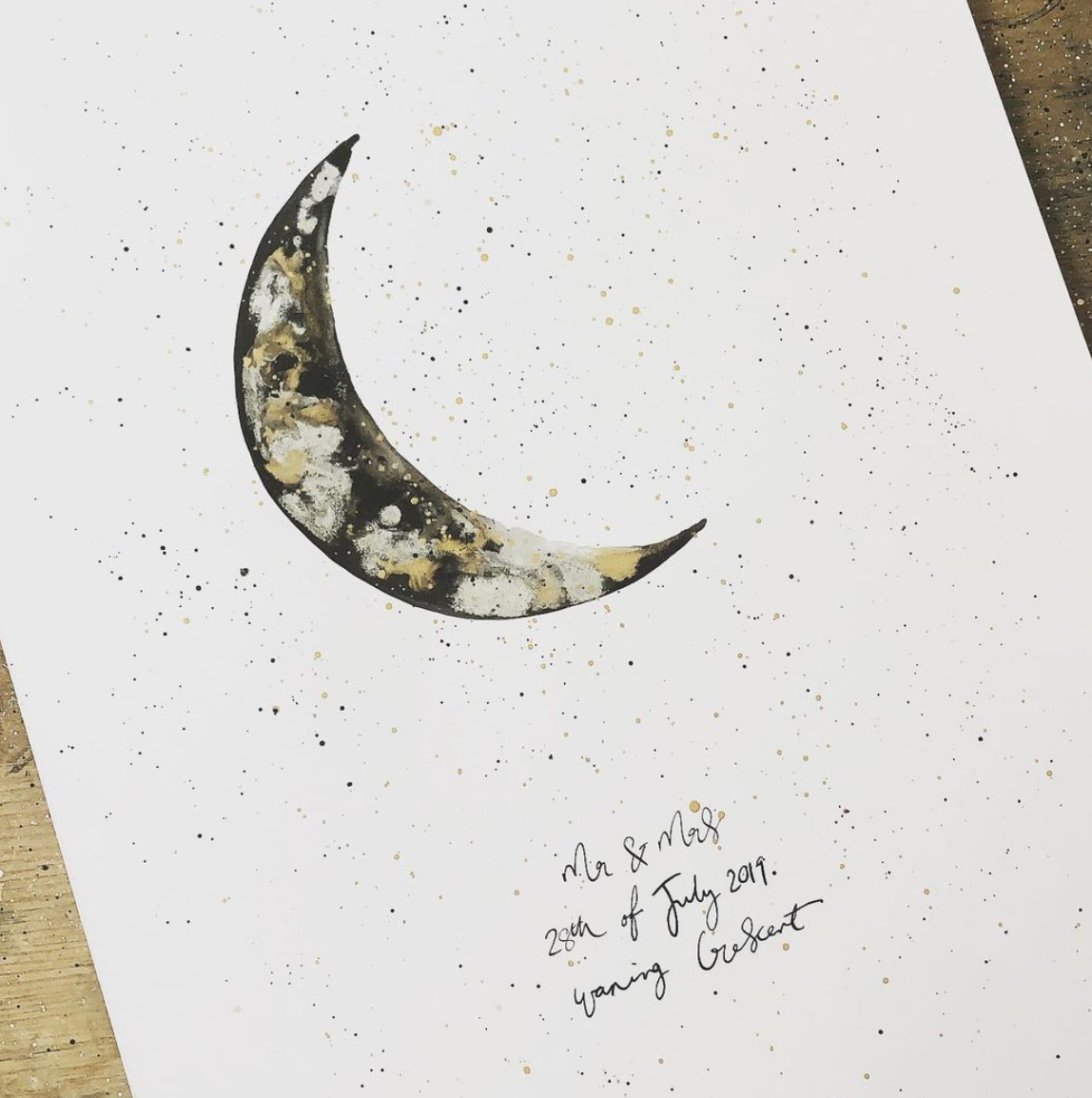 Anniversary or Wedding 'Moon Phase' Ink Bloom Painting