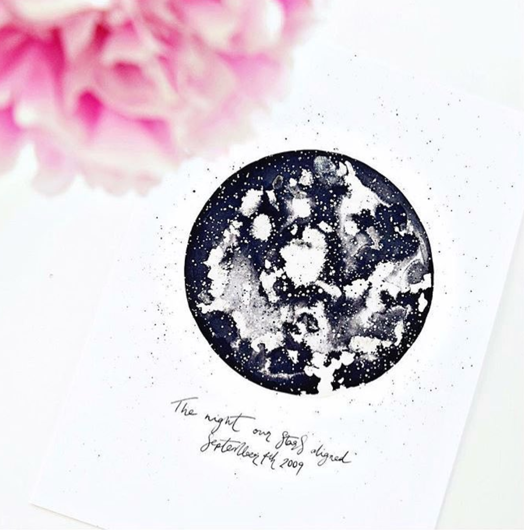 Anniversary or Wedding 'Moon Phase' Ink Bloom Painting