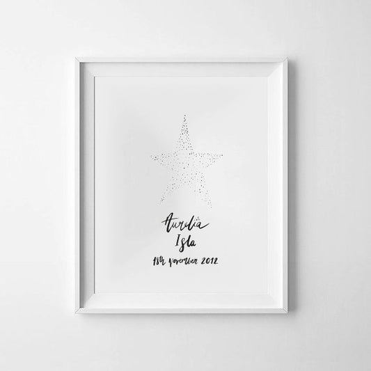 'Dotty Star Personalised' Monochrome Print