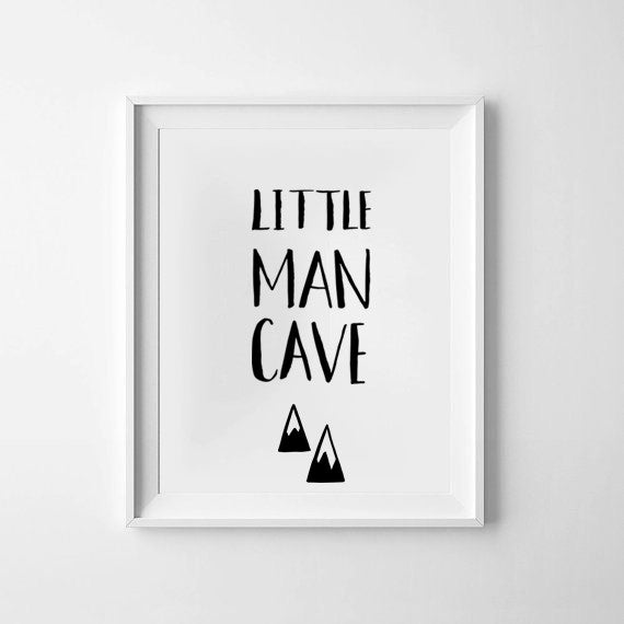 'Little Man Cave & Mountains' Monochrome Print